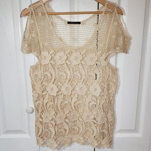 BESCA LADIES CROCHETED LACE TOP  CREAM COLOR
